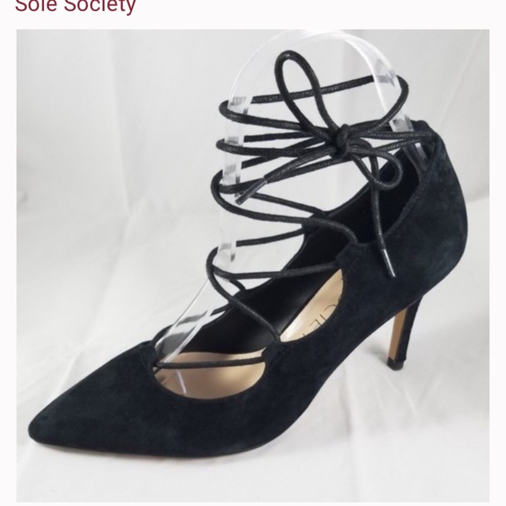 Sole Society Madeline  Lace-Up Black Suede Heels Size 5.5